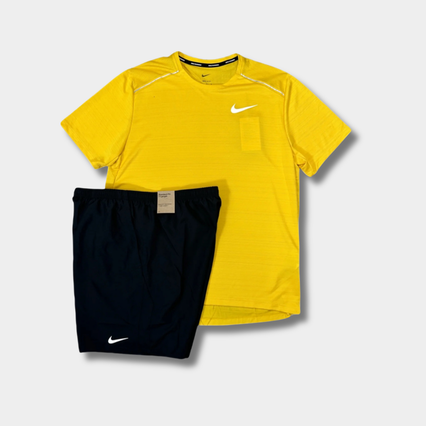 NIKE SULPHUR YELLOW MILER 1.0 - BLACK CHALLENGER 7" SHORT SET